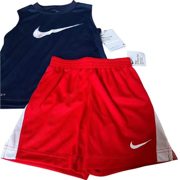 Nike Kids' Red and Navy Athletic Set Dri Fit Muscle Tee Toddler Boy 4T New - Picture 2 of 3